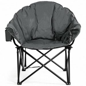 Folding Camping Moon Padded Chair with Carrying Bag-Gray - Color: Gray